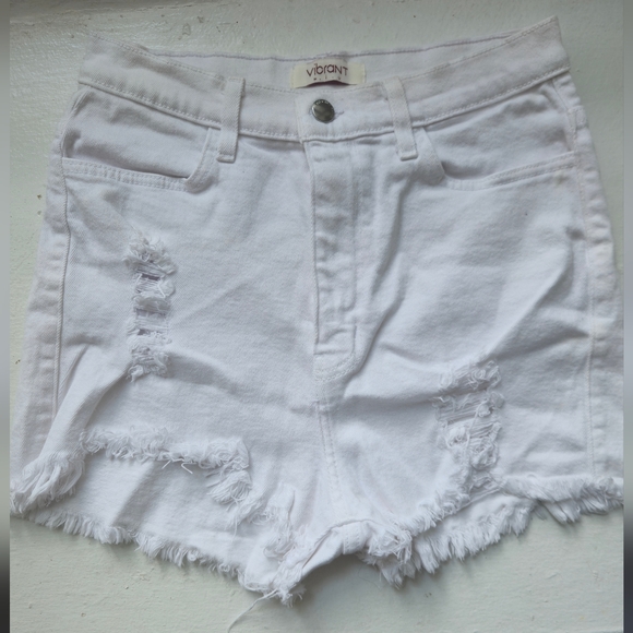 Vibrant White Frayed Jean Shorts - Picture 1 of 3